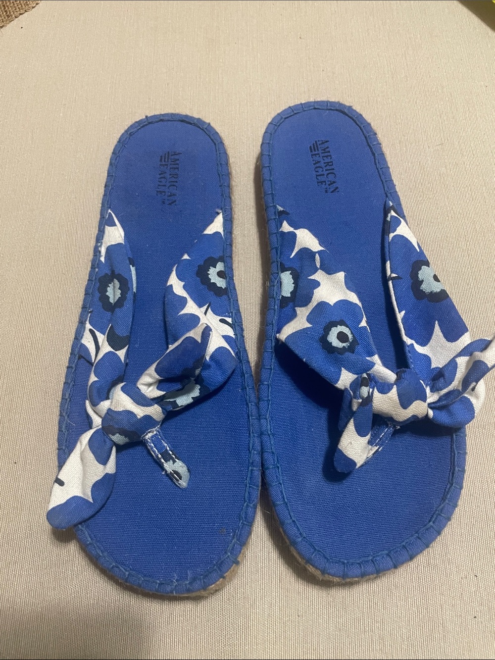 American Eagle Outfitters Royal Blue Floral Bow Slide Sandals New 7.5
